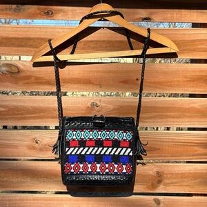 Leather & Bead Embroidered Women's Bag